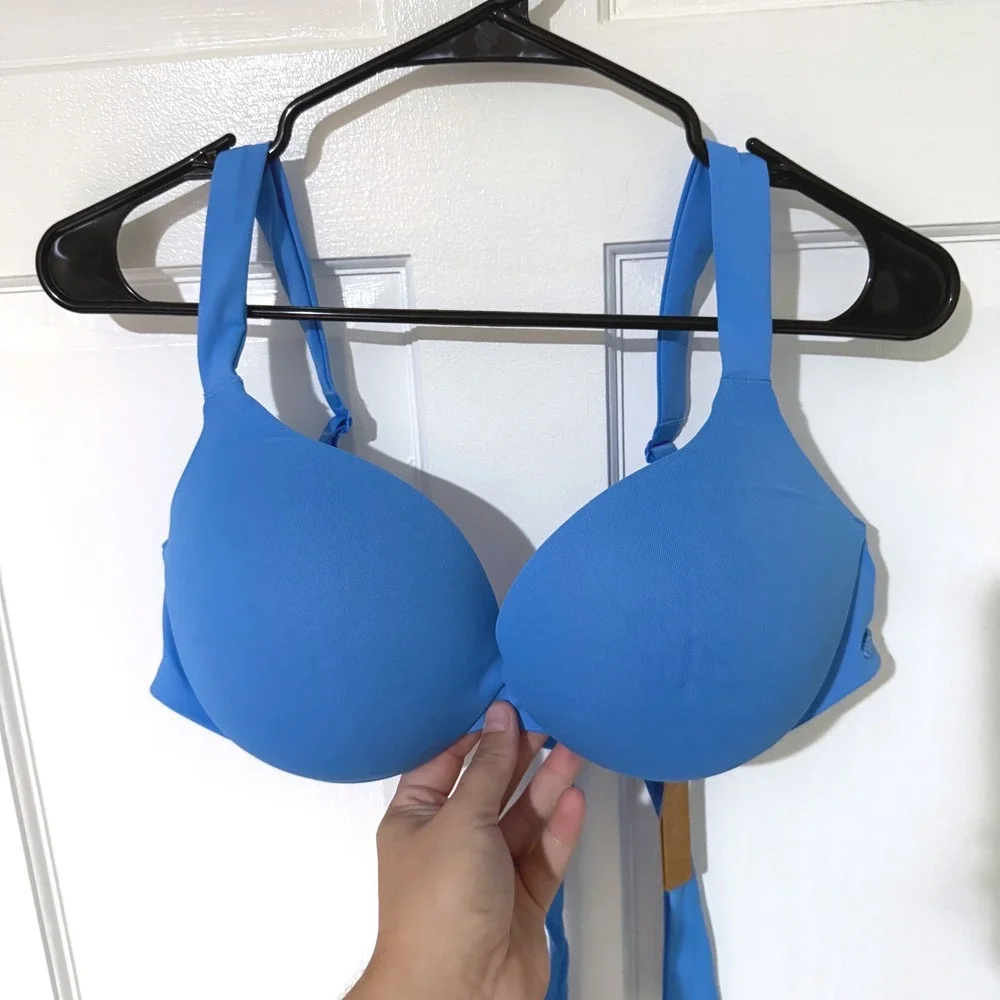 SKIMS Signature Swim Ultimate Push-Up Bikini Top Tide Blue BT-TOP-5727W Size 9